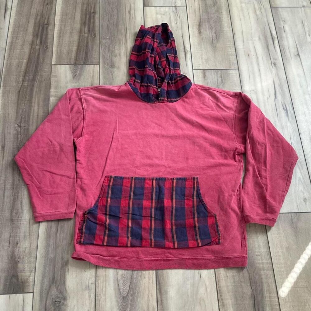 Vintage 90s Body Equip Flannel Hoodie Made in USA Red Plaid M